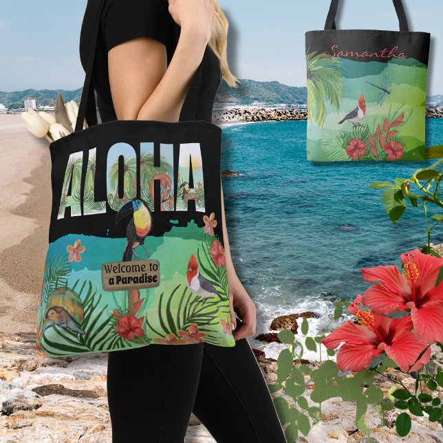 Personalized Aloha Tropical Paradise Double-Sided Tote Bag (Zazzle Personalized Aloha Tropical Paradise Tote Bag)