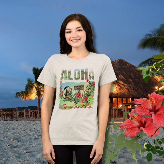 Personalized Aloha Tropical Paradise Double-Sided Tri-Blend Shirt (Personalized Aloha Tropical Paradise Double-Sided Tri-Blend Shirt - light)