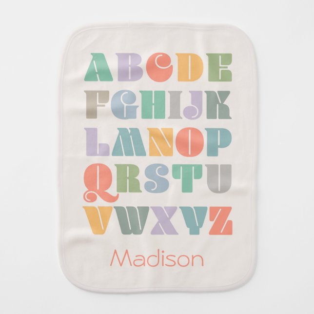 Personalized Alphabet ABCs Baby Burp Cloth (Front)