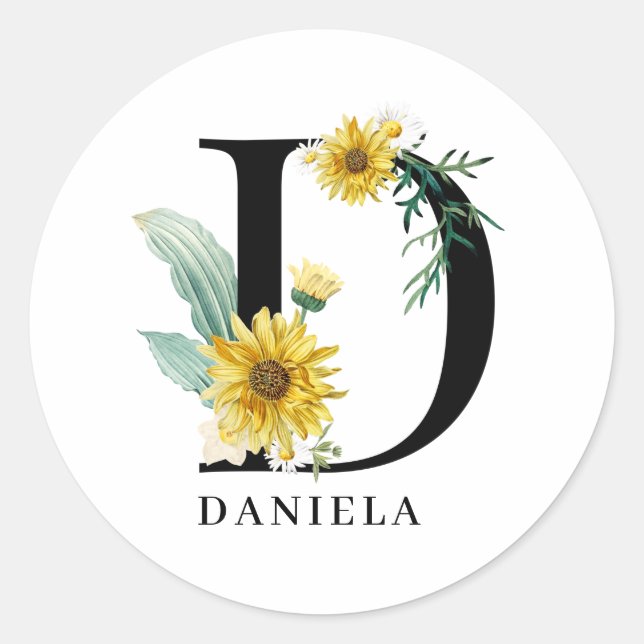 Personalized Alphabet D Floral Monogram  Classic Round Sticker (Front)
