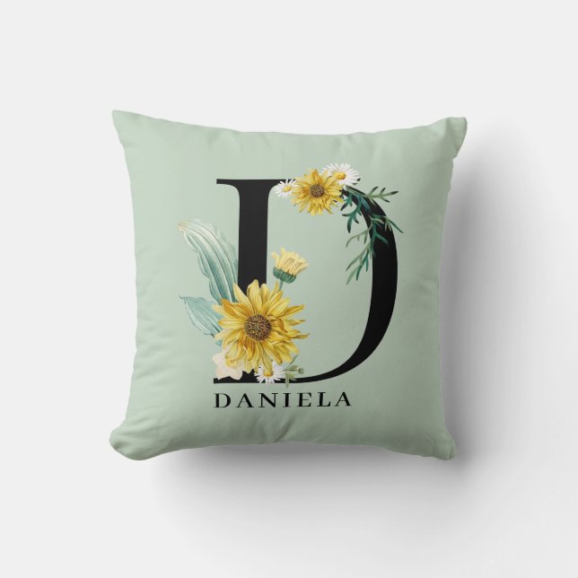 Personalized Alphabet D Floral Monogram Throw Pill Pillow (Front)