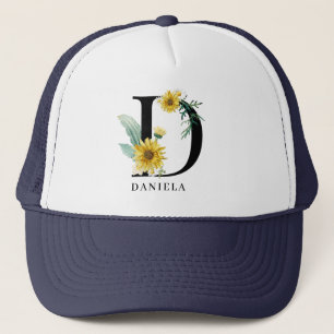 Personalized Alphabet D Floral Monogram Trucker Hat