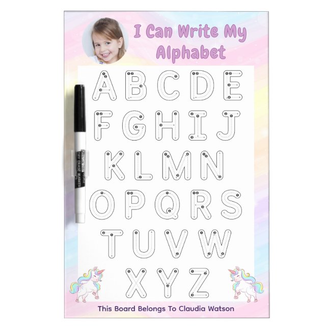 Personalized Alphabet Letter Tracing Practice  Dry Erase Board (Front)