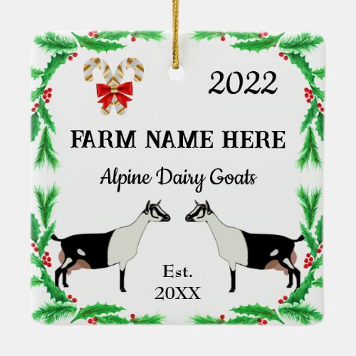Personalized Alpine Dairy Goat Farm Christmas Ceramic Ornament