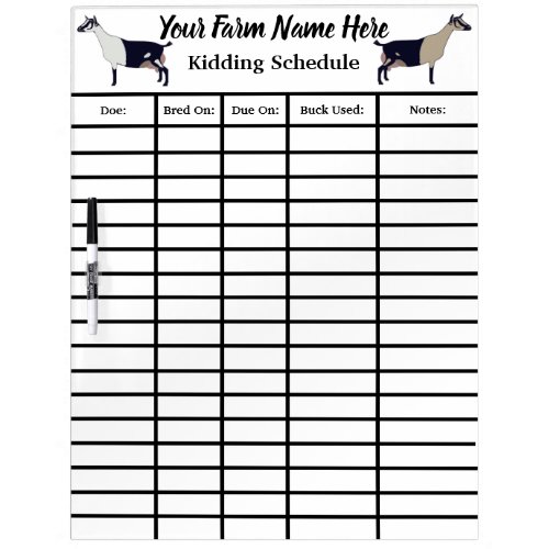 Personalized Alpine Dairy Goat Kidding Schedule Dry Erase Board