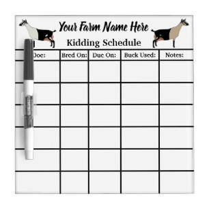 Personalized Alpine Dairy Goat Kidding Schedule Dry Erase Board