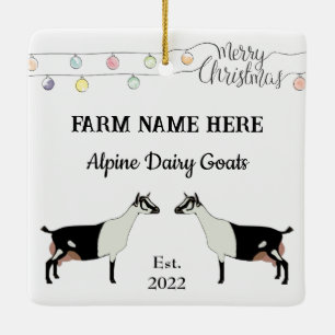Personalized Alpine Dairy Goat White Christmas Ceramic Ornament