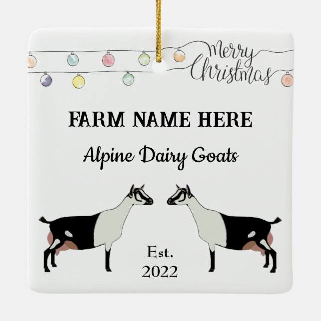 Personalized Alpine Dairy Goat White Christmas Ceramic Ornament (Back)