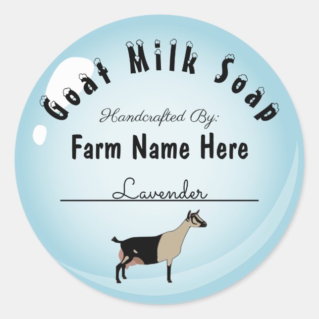 Personalized Alpine Goat Milk Soap Blue Bubble Classic Round Sticker (Front)