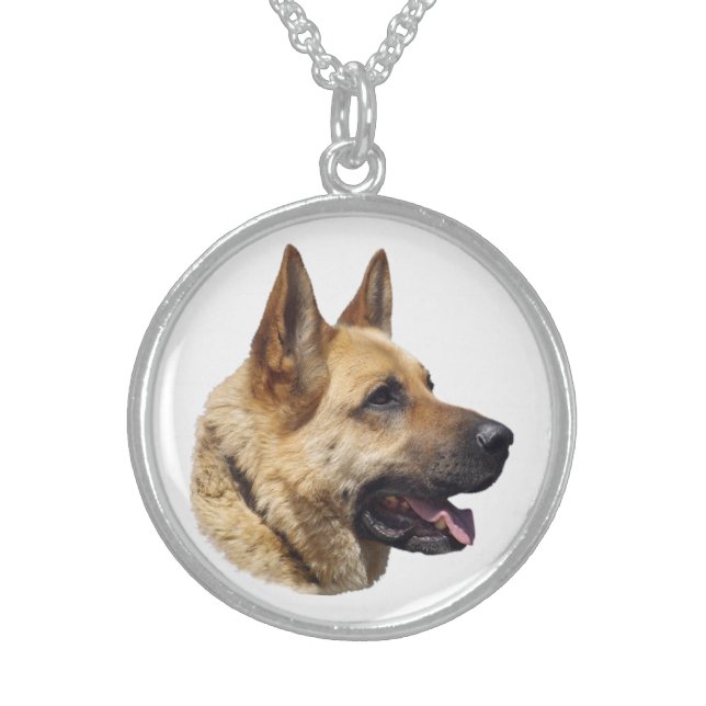 Personalized Alsatian German Shepherd dog Sterling Silver Necklace (Front)