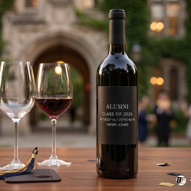 Personalized Alumni Class of 2026 GPS Coordinates Wine Label (#graduationparty)
