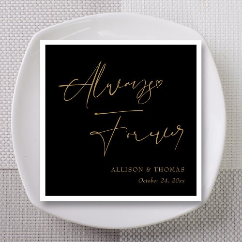 Personalized Always and Forever in Gold Wedding Napkins