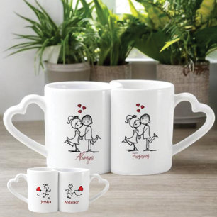 Personalized "Always Forever" Stick Couple Coffee Mug Set