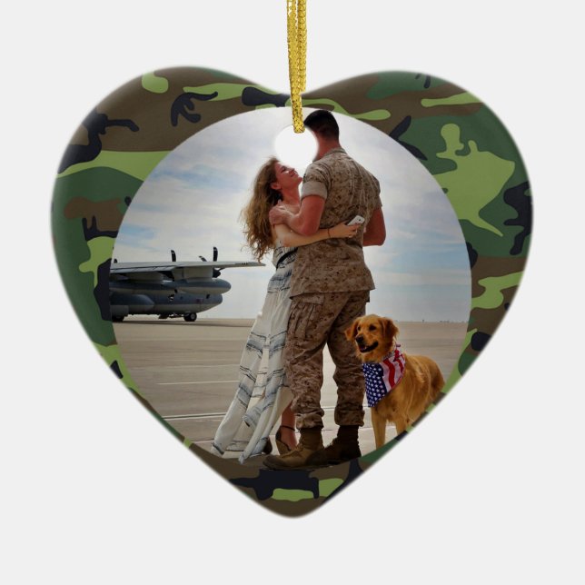 Personalized Always My Hero Army Camouflage Photo Ceramic Ornament (Front)