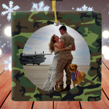 Personalized Always My Hero Army Camouflage Photo Ceramic Ornament by FeelingLikeChristmas at Zazzle