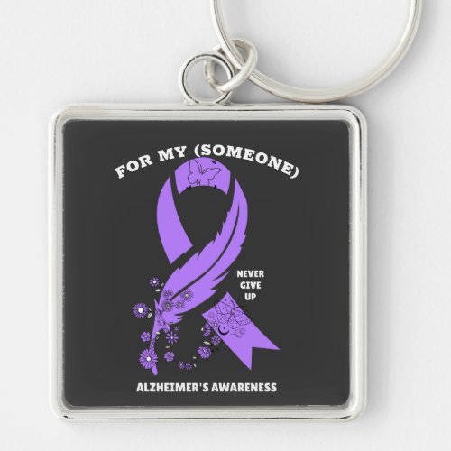 Personalized Alzheimers Awareness Ribbon Keychain