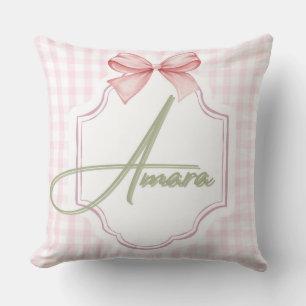 Personalized Amara Baby Girl Nursery Bow&Gingham Throw Pillow