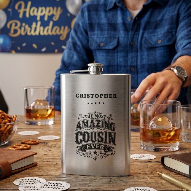 Personalized Amazing Cousin Gift Flask (Creator Uploaded)