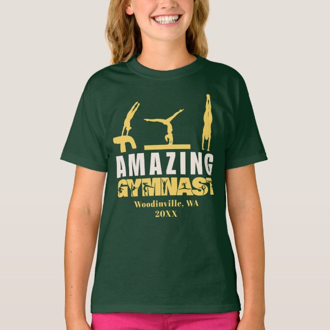 Personalized Amazing Gymnast Location Date Name T-Shirt (Front)