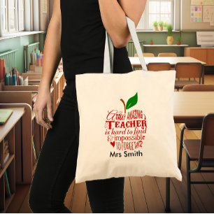 Personalized Amazing Teacher Apple Tote Bag