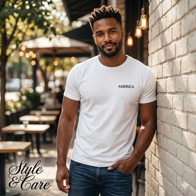 Personalized AMERICA Text Mark Embroidered T-Shirt (Personalized AMERICA Text Mark Embroidered T-Shirt)