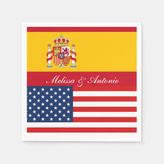 Personalized American and Spanish  flags Party Napkins