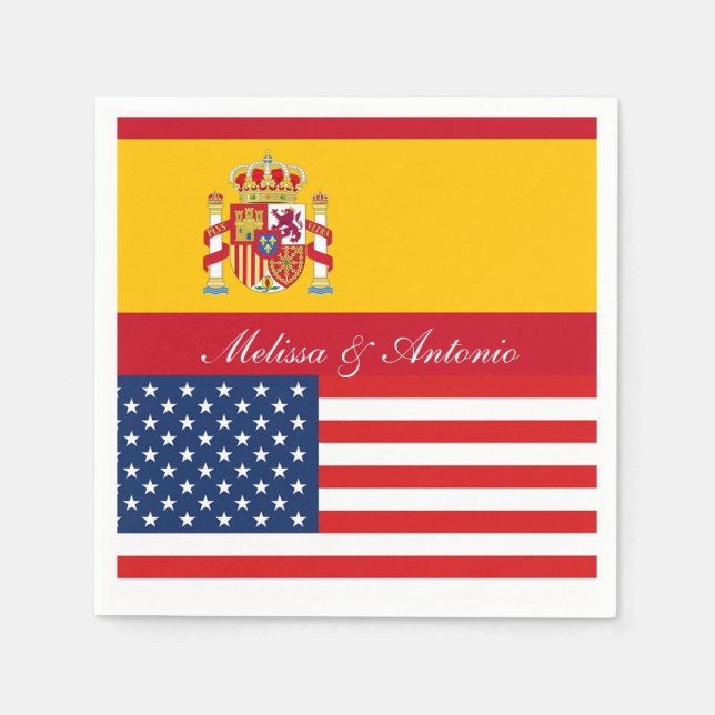 Personalized American and Spanish  flags Party Napkins (Front)