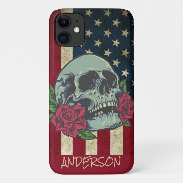 Personalized American Blue Skull Case-Mate iPhone Case (Back)