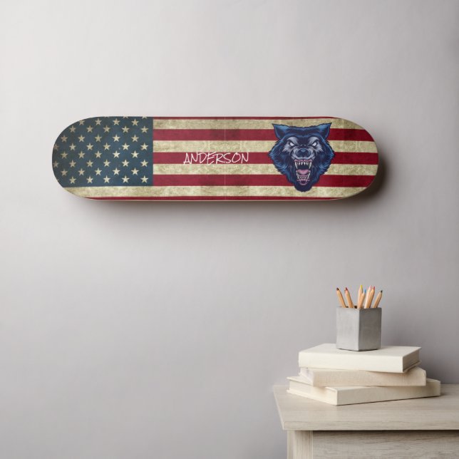 Personalized American Blue Wolve  Skateboard (Wall Art (Horz))