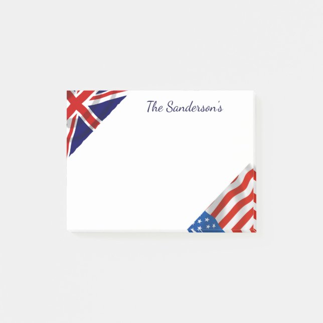 Personalized American British Flags Patriotic  Post-it Notes (Front)