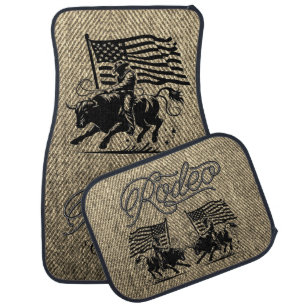Personalized American Bull Rider Rodeo 4 Car Floor Mat