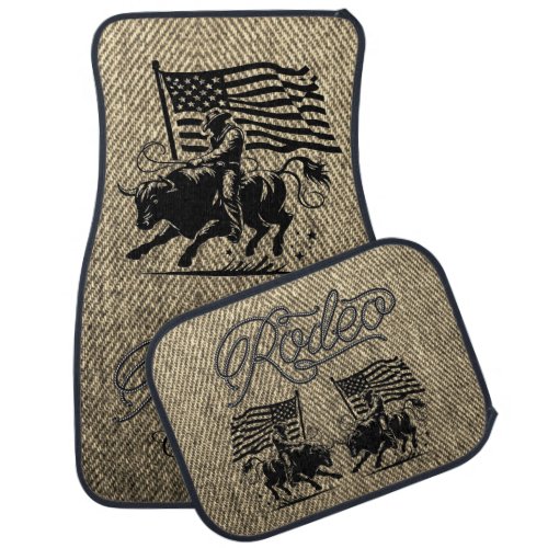 Personalized American Bull Rider Rodeo 4 Car Floor Mat