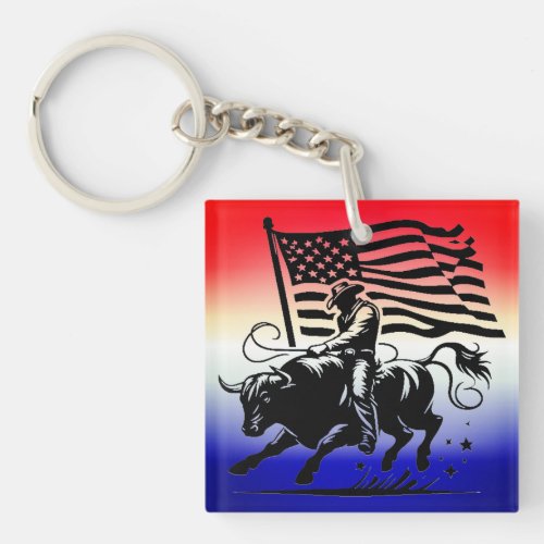 Personalized American Bull Rider Rodeo Keychain