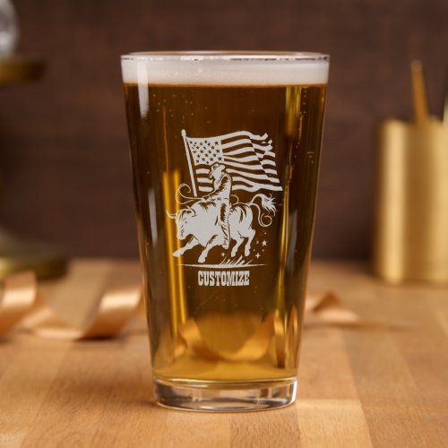 Personalized American Bull Rider Rodeo Pint Glass