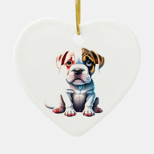 Personalized American Bulldog Puppy Dog Heart Ceramic Ornament