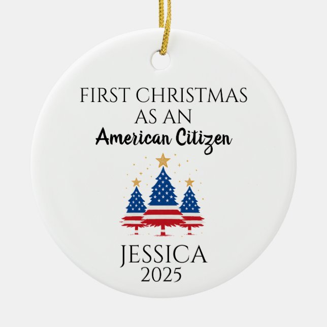 Personalized American Citizen, American tree Ceramic Ornament (Front)