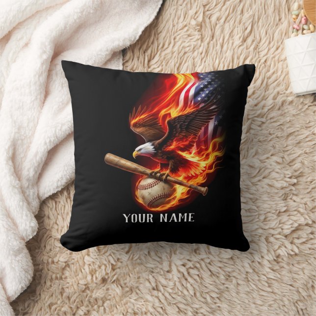 Personalized American Eagle Baseball Throw Pillow (Blanket)