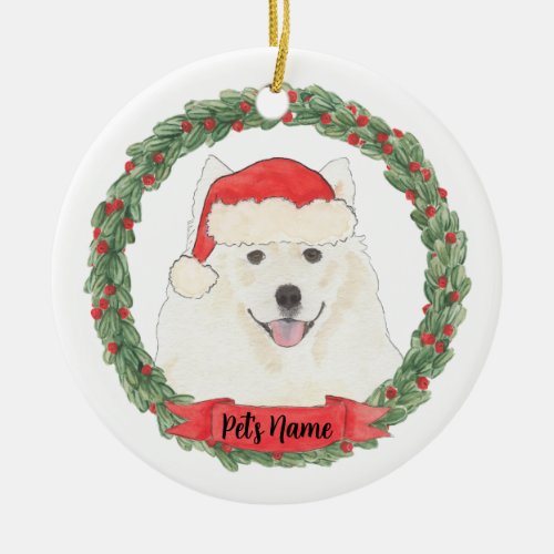 Personalized American Eskimo Dog Samoyed Ceramic Ornament