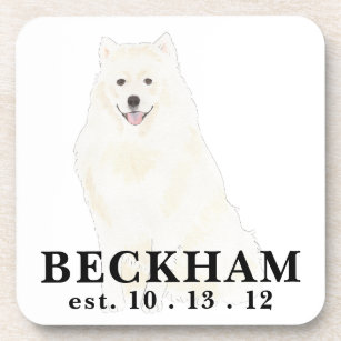 Personalized American Eskimo Samoyed Dog Beverage Coaster