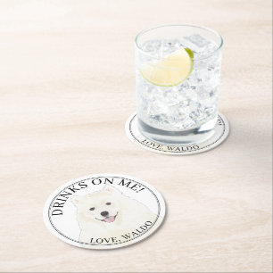 Personalized American Eskimo Samoyed Dog Wedding Round Paper Coaster