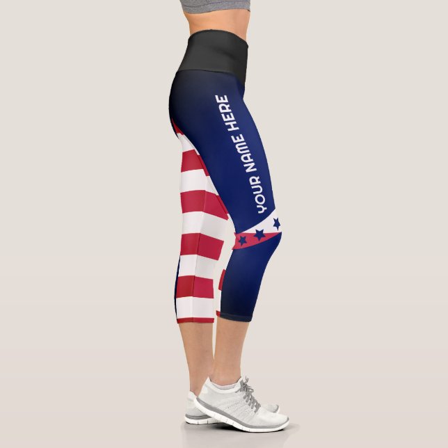 Personalized American Flag 4 Th Of July Capri Leggings (Right)