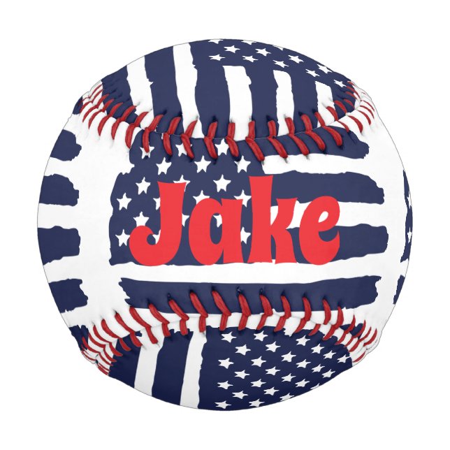 Personalized American Flag And Name Baseball (Front)