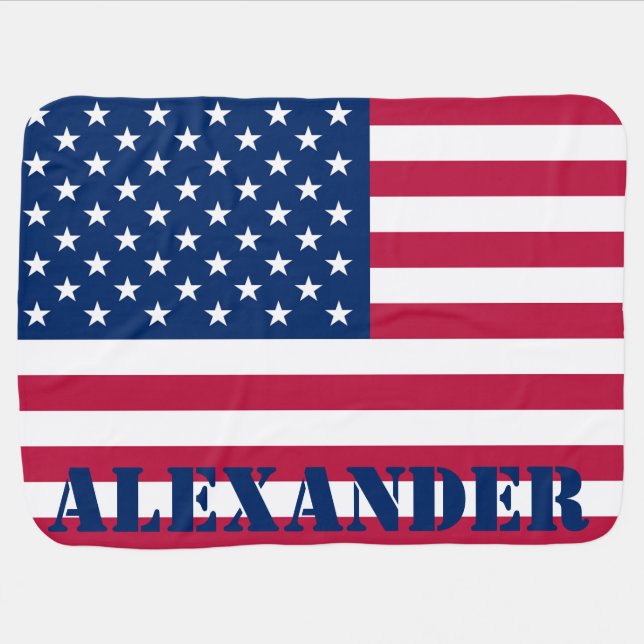 Personalized American Flag Baby Blanket (Horizontal)