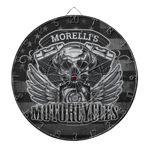 Personalized American Flag Biker Skull Motorcycle Dart Board