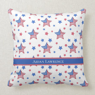 Personalized American Flag Blue Red Star Throw Pillow