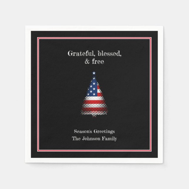 Personalized American flag Christmas Tree Napkins (Front)