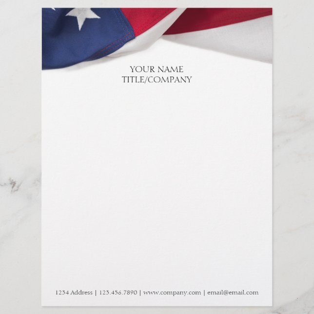 Personalized American Flag Company Name Business  Letterhead (Front)