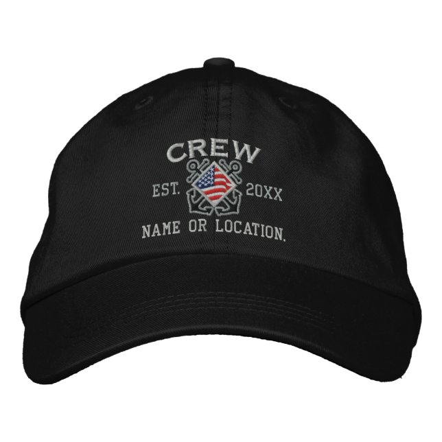 Personalized American Flag Crew Nautical Embroider Embroidered Baseball Cap (Front)