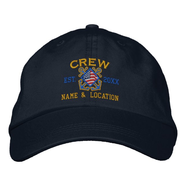 Personalized American Flag Crew Nautical Embroider Embroidered Baseball Hat (Front)