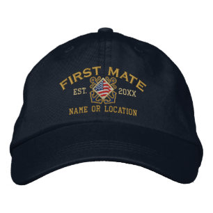 Personalized American Flag First Mate Nautical Embroidered Baseball Cap